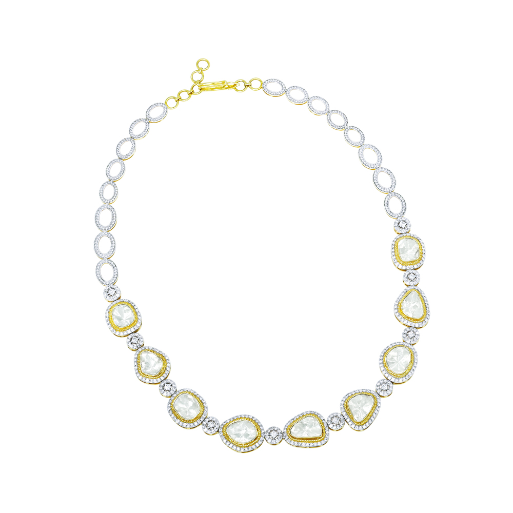 Polki Necklace with Full-Cut Diamonds and Dual Finish